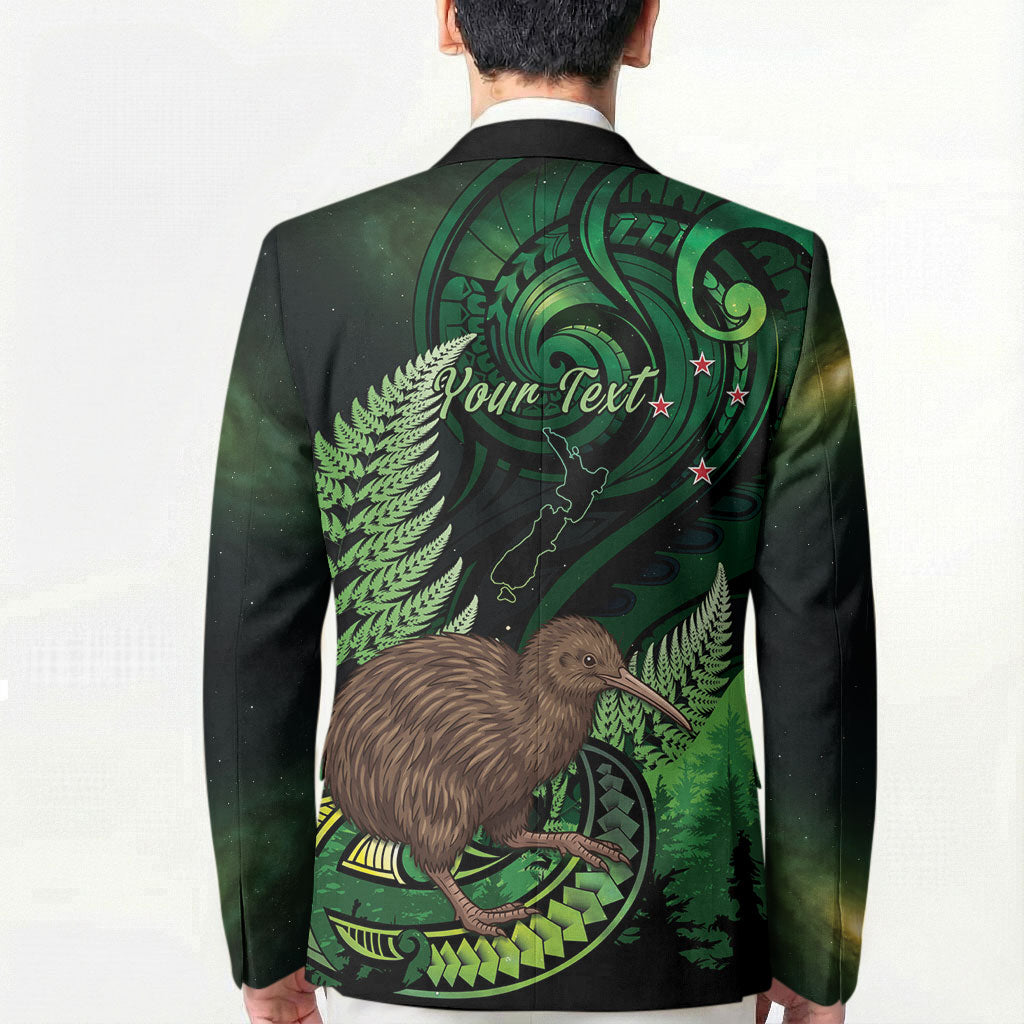 Kiwi New Zealand Personalised Blazer Aotearoa Map Silver Fern Koru Pattern