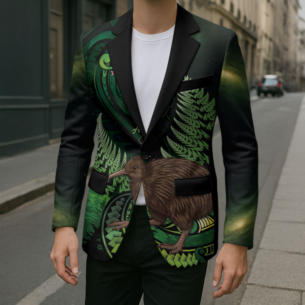 Kiwi New Zealand Personalised Blazer Aotearoa Map Silver Fern Koru Pattern