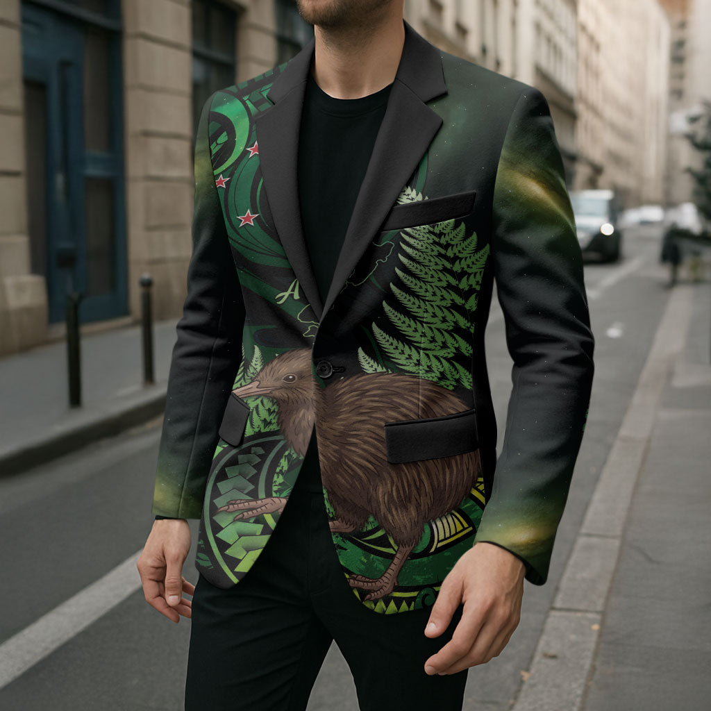 Kiwi New Zealand Personalised Blazer Aotearoa Map Silver Fern Koru Pattern