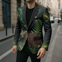 Kiwi New Zealand Personalised Blazer Aotearoa Map Silver Fern Koru Pattern