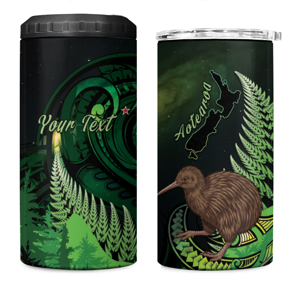 Kiwi New Zealand Personalised 4 in 1 Can Cooler Tumbler Aotearoa Map Silver Fern Koru Pattern