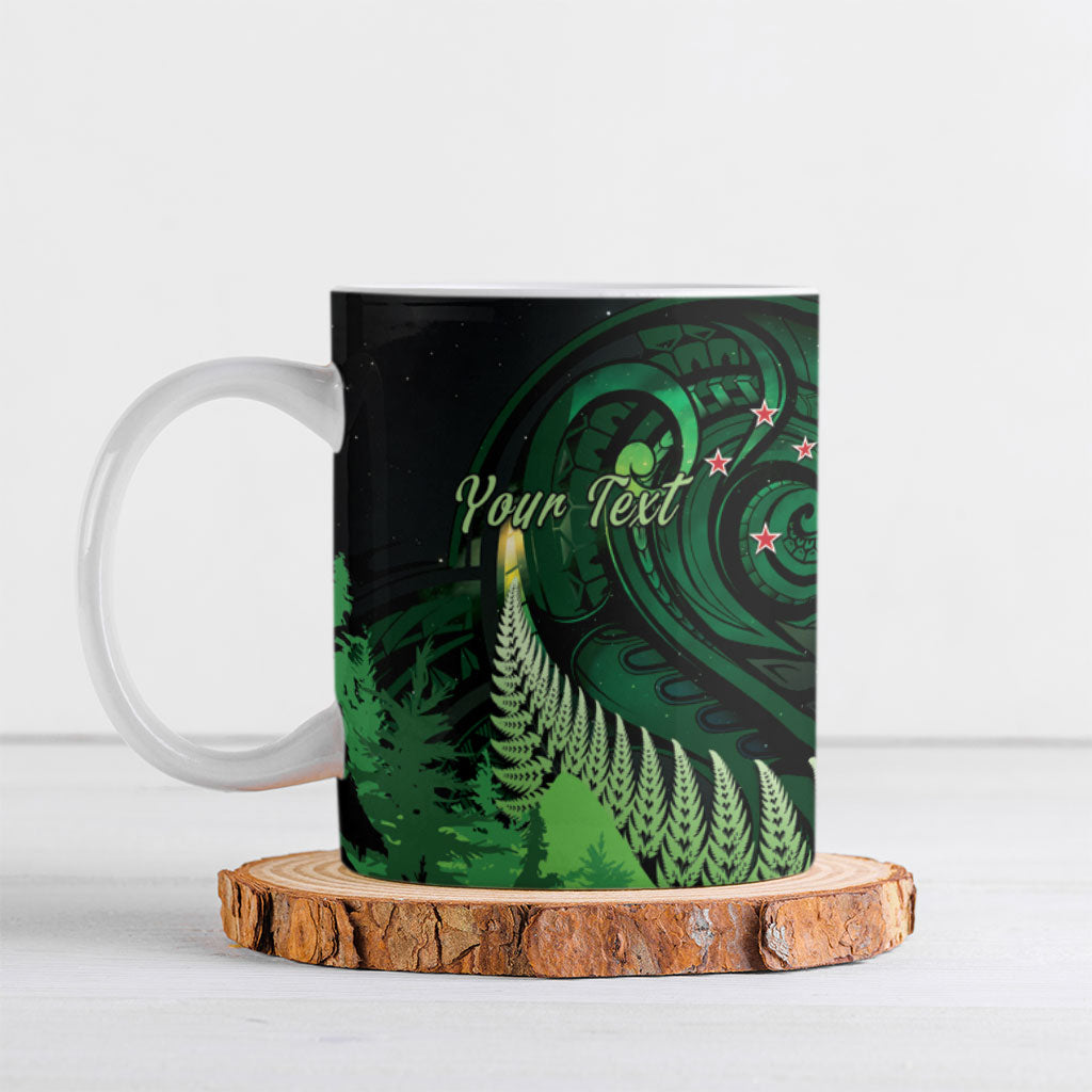 Kiwi New Zealand Personalised Ceramic Mug Aotearoa Map Silver Fern Koru Pattern