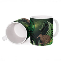 Kiwi New Zealand Personalised Ceramic Mug Aotearoa Map Silver Fern Koru Pattern