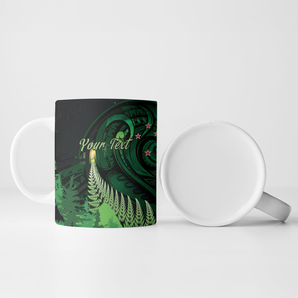 Kiwi New Zealand Personalised Ceramic Mug Aotearoa Map Silver Fern Koru Pattern