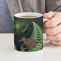 Kiwi New Zealand Personalised Ceramic Mug Aotearoa Map Silver Fern Koru Pattern