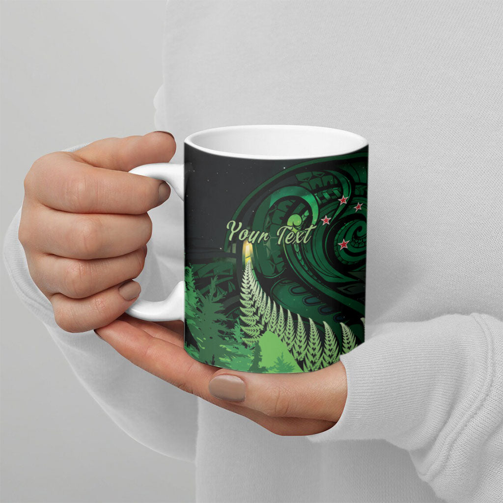 Kiwi New Zealand Personalised Ceramic Mug Aotearoa Map Silver Fern Koru Pattern