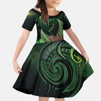 Kiwi New Zealand Personalised Family Matching Off Shoulder Short Dress and Hawaiian Shirt Aotearoa Map Silver Fern Koru Pattern