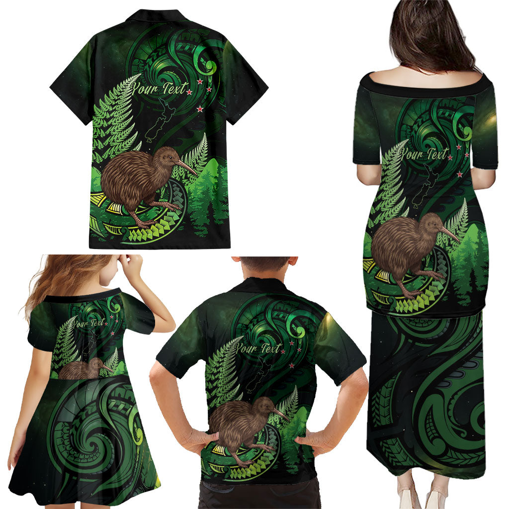 Kiwi New Zealand Personalised Family Matching Puletasi and Hawaiian Shirt Aotearoa Map Silver Fern Koru Pattern