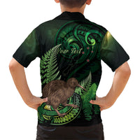 Kiwi New Zealand Personalised Family Matching Short Sleeve Bodycon Dress and Hawaiian Shirt Aotearoa Map Silver Fern Koru Pattern LT22 - Polynesian Pride