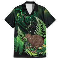 Kiwi New Zealand Personalised Family Matching Short Sleeve Bodycon Dress and Hawaiian Shirt Aotearoa Map Silver Fern Koru Pattern LT22 Dad's Shirt - Short Sleeve Green - Polynesian Pride