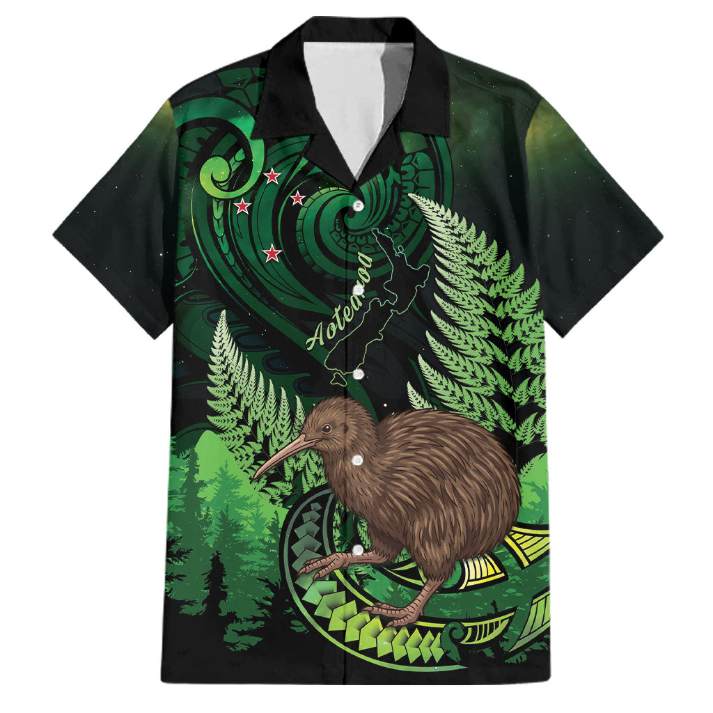 Kiwi New Zealand Personalised Family Matching Summer Maxi Dress and Hawaiian Shirt Aotearoa Map Silver Fern Koru Pattern