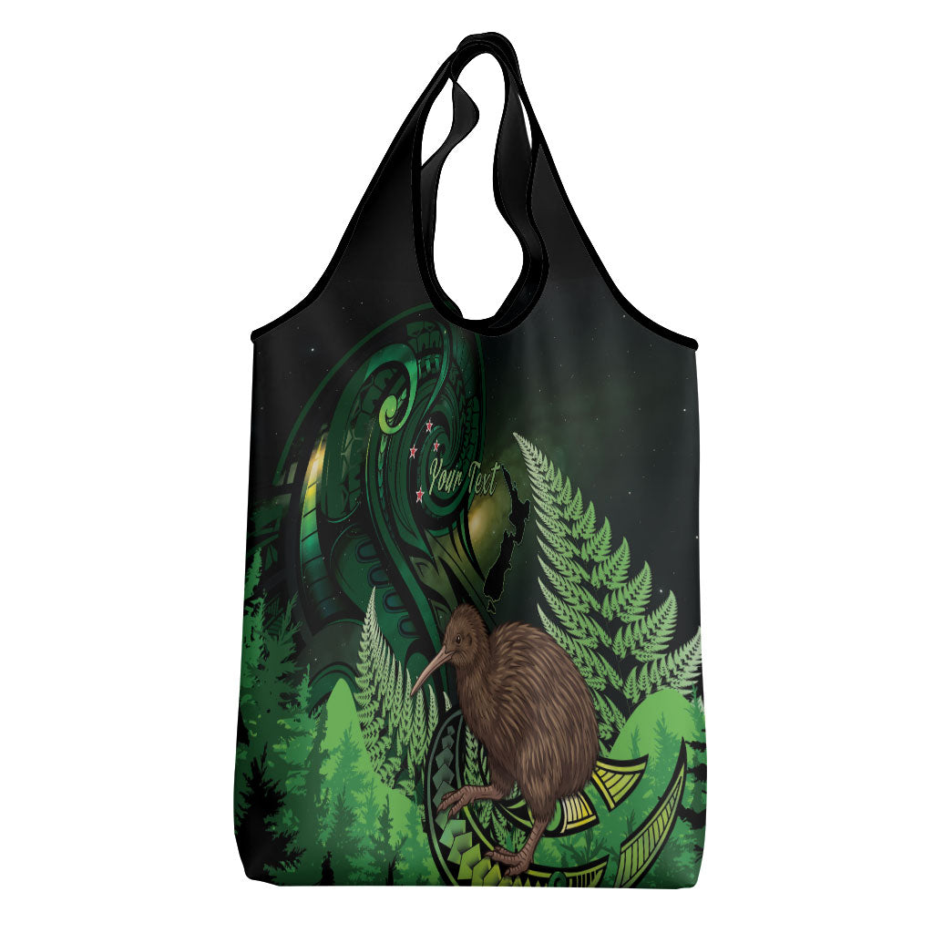 Kiwi New Zealand Personalised Grocery Bag Aotearoa Map Silver Fern Koru Pattern