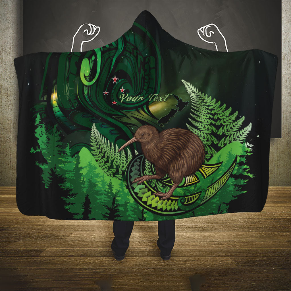 Kiwi New Zealand Personalised Hooded Blanket Aotearoa Map Silver Fern Koru Pattern