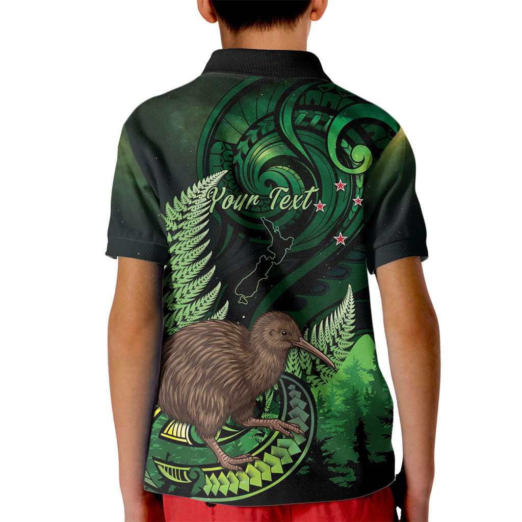 Kiwi New Zealand Personalised Kid Polo Shirt Aotearoa Map Silver Fern Koru Pattern