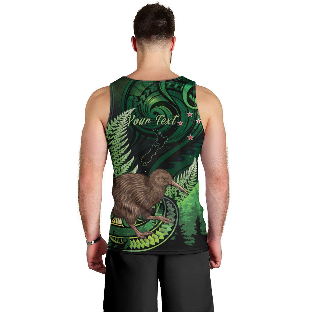 Kiwi New Zealand Personalised Men Tank Top Aotearoa Map Silver Fern Koru Pattern