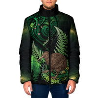 Kiwi New Zealand Personalised Padded Jacket Aotearoa Map Silver Fern Koru Pattern