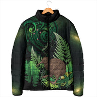 Kiwi New Zealand Personalised Padded Jacket Aotearoa Map Silver Fern Koru Pattern
