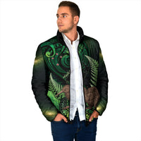Kiwi New Zealand Personalised Padded Jacket Aotearoa Map Silver Fern Koru Pattern