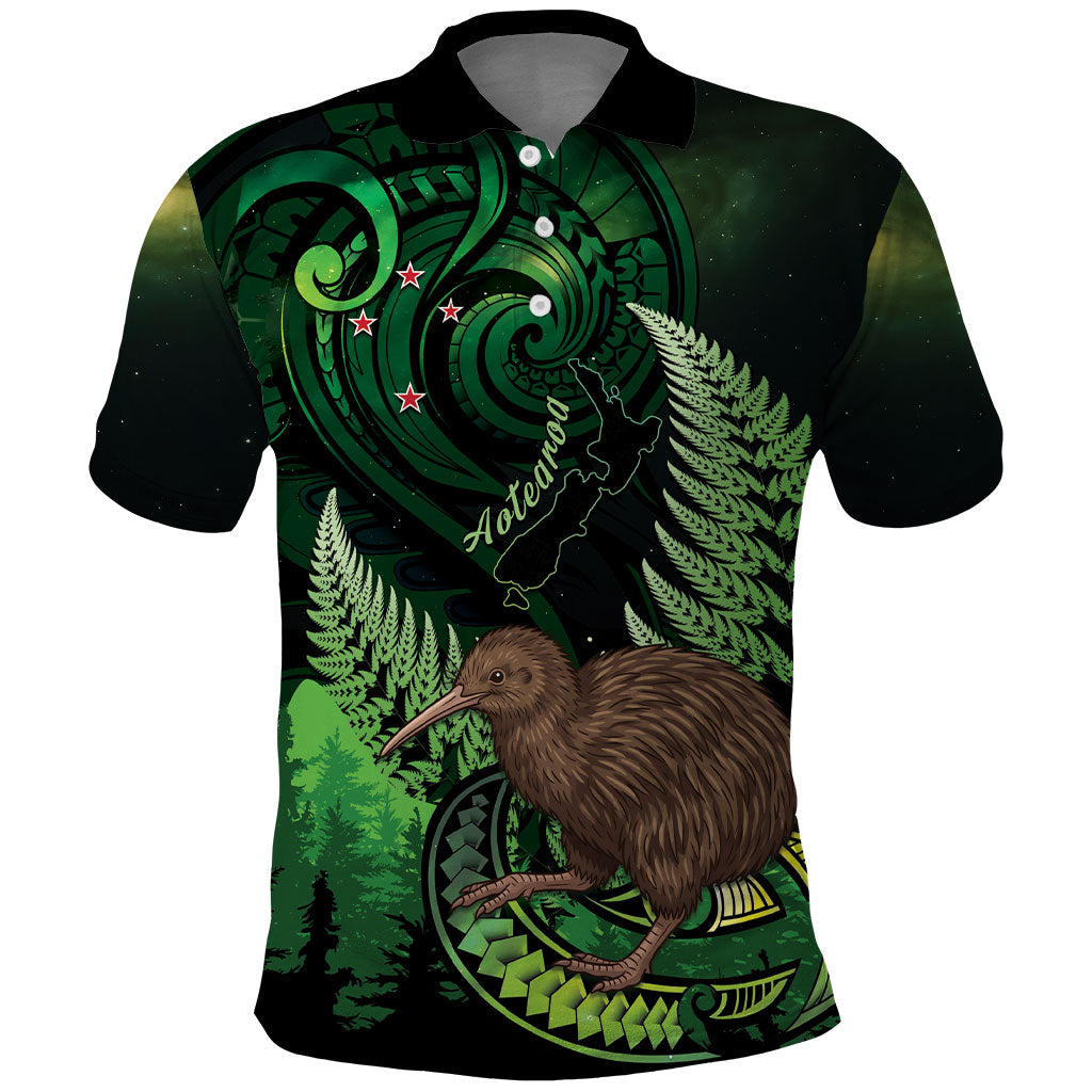 Kiwi New Zealand Personalised Polo Shirt Aotearoa Map Silver Fern Koru Pattern LT22 Green - Polynesian Pride