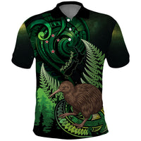 Kiwi New Zealand Personalised Polo Shirt Aotearoa Map Silver Fern Koru Pattern LT22 Green - Polynesian Pride