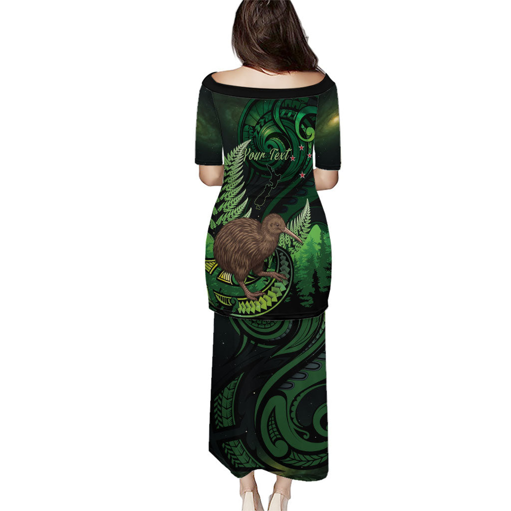 Kiwi New Zealand Personalised Puletasi Aotearoa Map Silver Fern Koru Pattern
