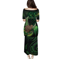 Kiwi New Zealand Personalised Puletasi Aotearoa Map Silver Fern Koru Pattern