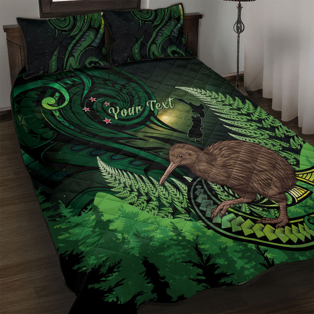 Kiwi New Zealand Personalised Quilt Bed Set Aotearoa Map Silver Fern Koru Pattern
