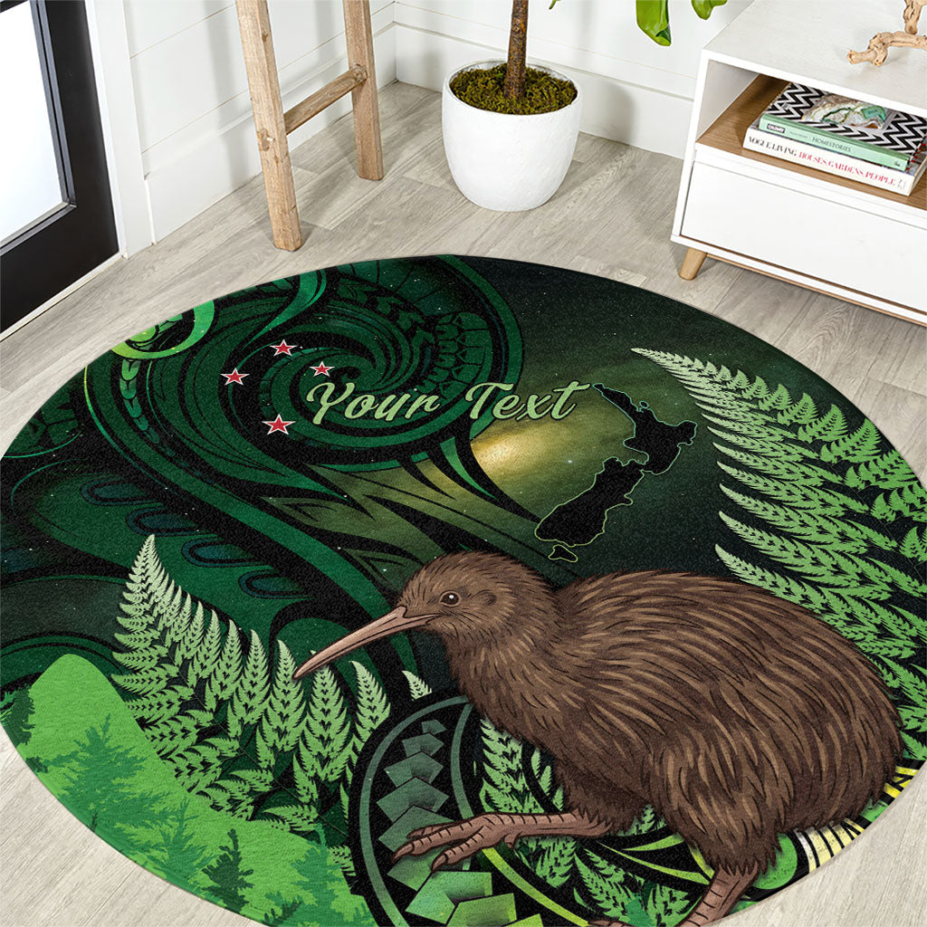 Kiwi New Zealand Personalised Round Carpet Aotearoa Map Silver Fern Koru Pattern