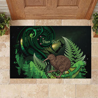 Kiwi New Zealand Personalised Rubber Doormat Aotearoa Map Silver Fern Koru Pattern
