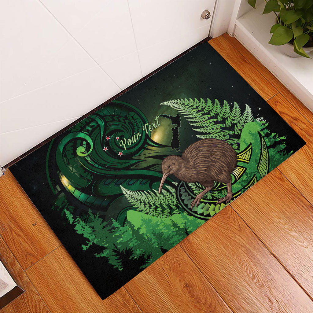 Kiwi New Zealand Personalised Rubber Doormat Aotearoa Map Silver Fern Koru Pattern