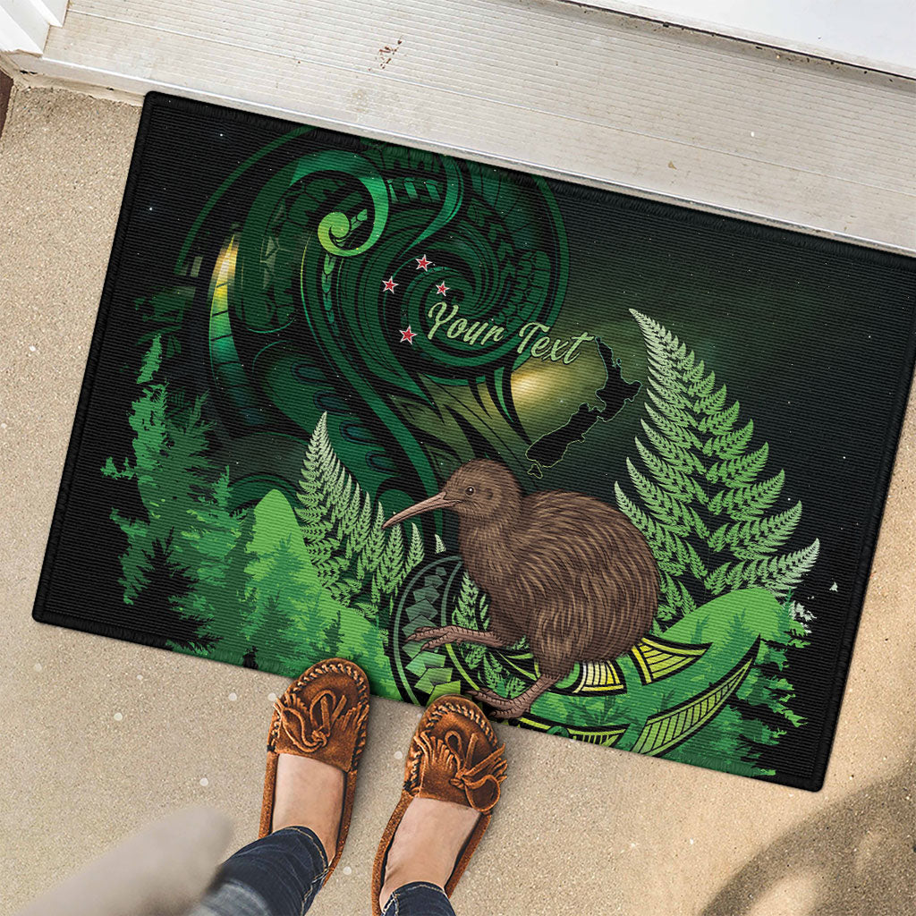 Kiwi New Zealand Personalised Rubber Doormat Aotearoa Map Silver Fern Koru Pattern