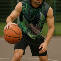 Kiwi New Zealand Personalised Sleeveless Hoodie Aotearoa Map Silver Fern Koru Pattern