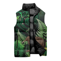 Kiwi New Zealand Personalised Sleeveless Puffer Jacket Aotearoa Map Silver Fern Koru Pattern