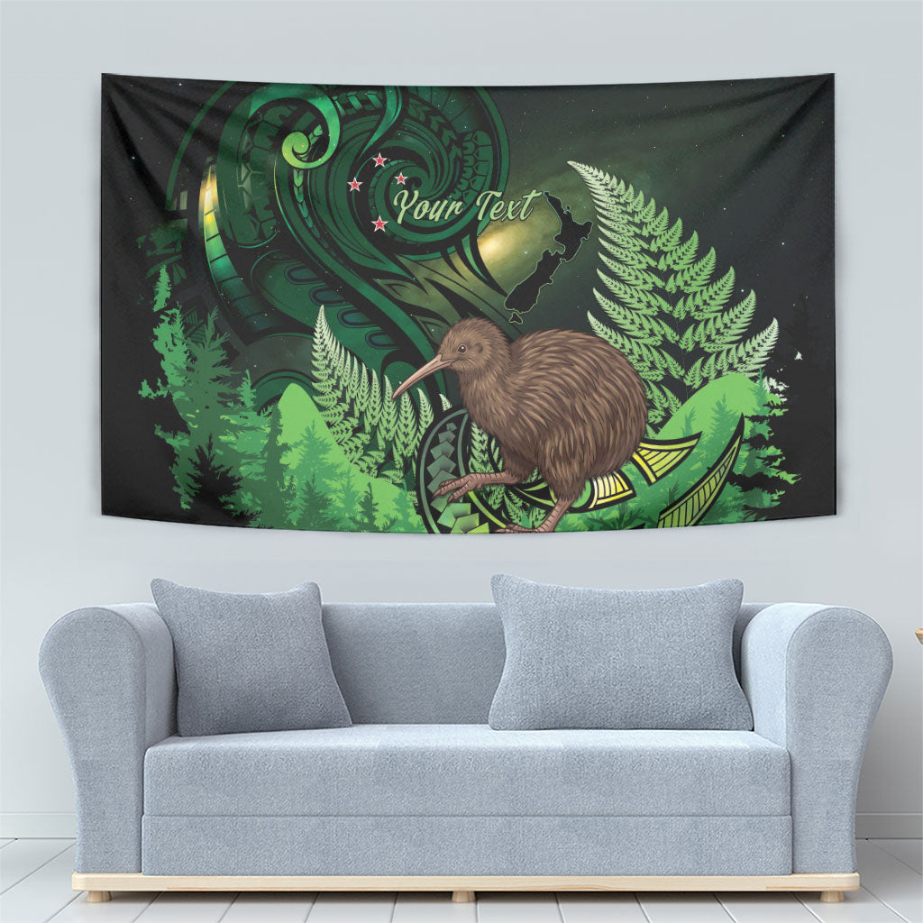Kiwi New Zealand Personalised Tapestry Aotearoa Map Silver Fern Koru Pattern