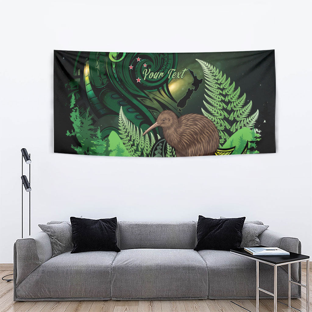 Kiwi New Zealand Personalised Tapestry Aotearoa Map Silver Fern Koru Pattern