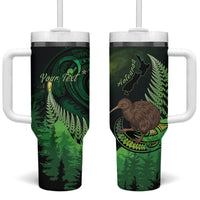 Kiwi New Zealand Personalised Tumbler With Handle Aotearoa Map Silver Fern Koru Pattern