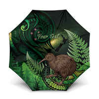 Kiwi New Zealand Personalised Umbrella Aotearoa Map Silver Fern Koru Pattern