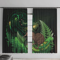 Kiwi New Zealand Personalised Window Curtain Aotearoa Map Silver Fern Koru Pattern