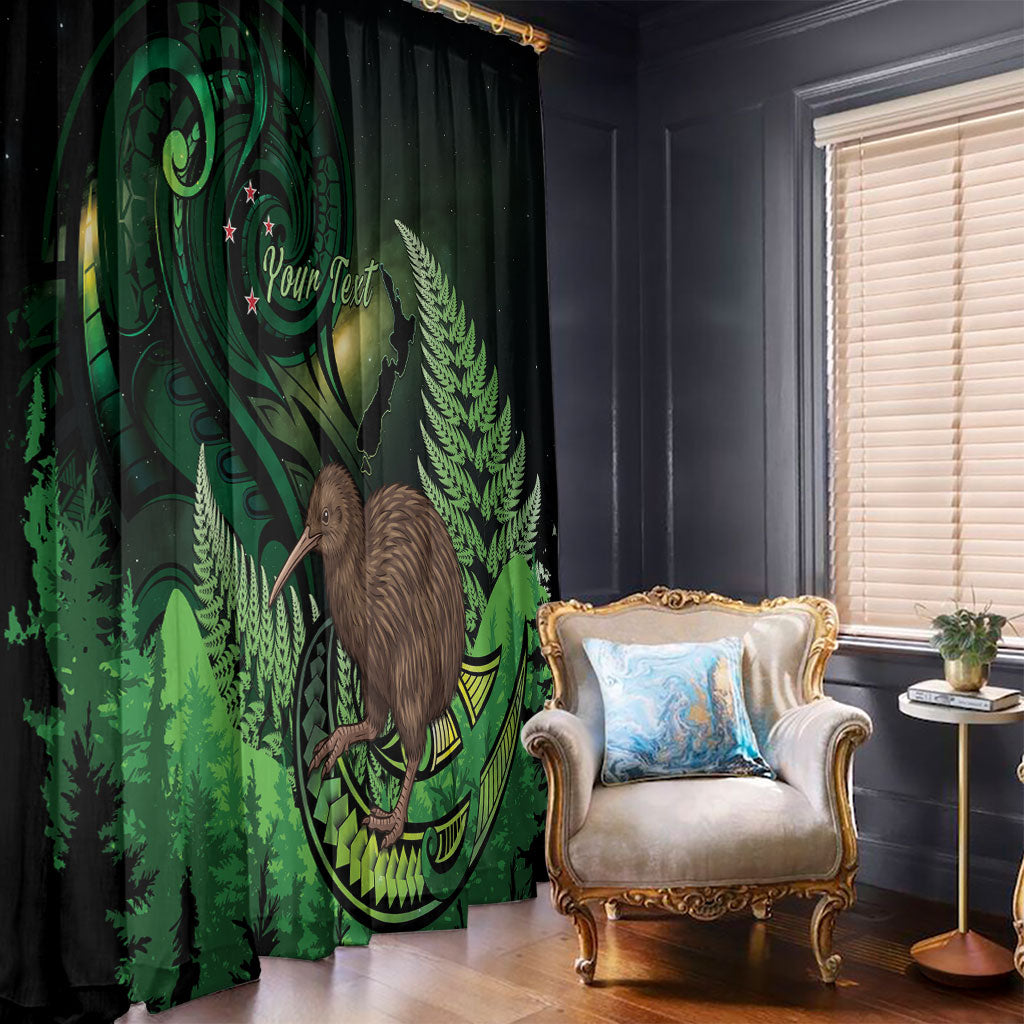 Kiwi New Zealand Personalised Window Curtain Aotearoa Map Silver Fern Koru Pattern
