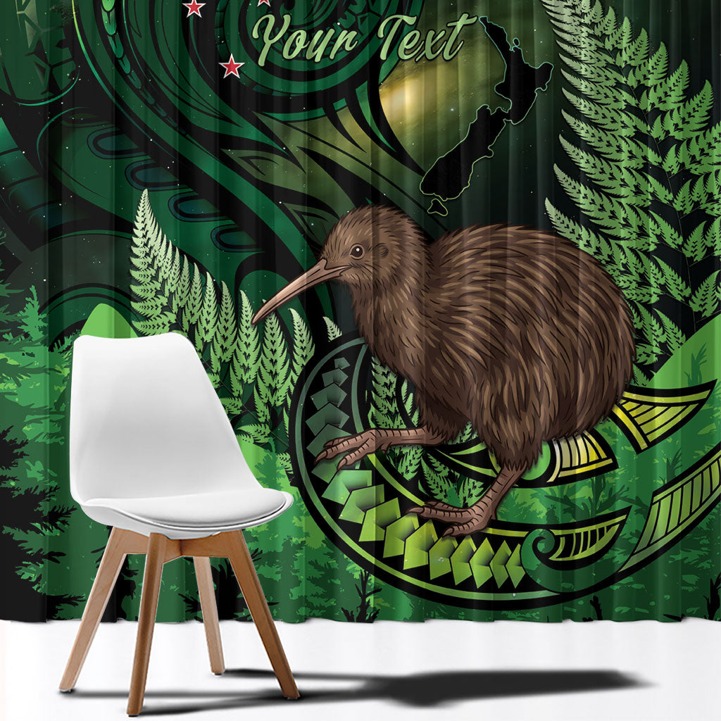 Kiwi New Zealand Personalised Window Curtain Aotearoa Map Silver Fern Koru Pattern