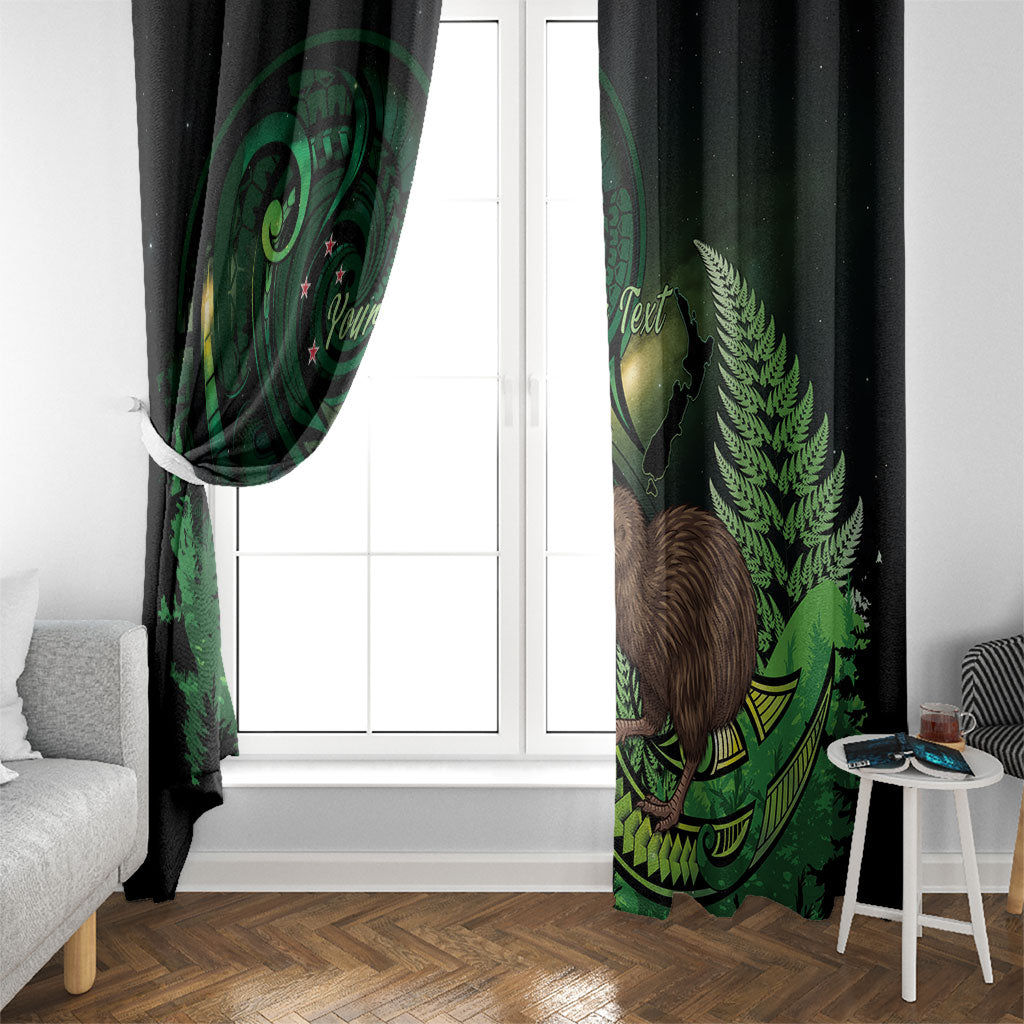 Kiwi New Zealand Personalised Window Curtain Aotearoa Map Silver Fern Koru Pattern
