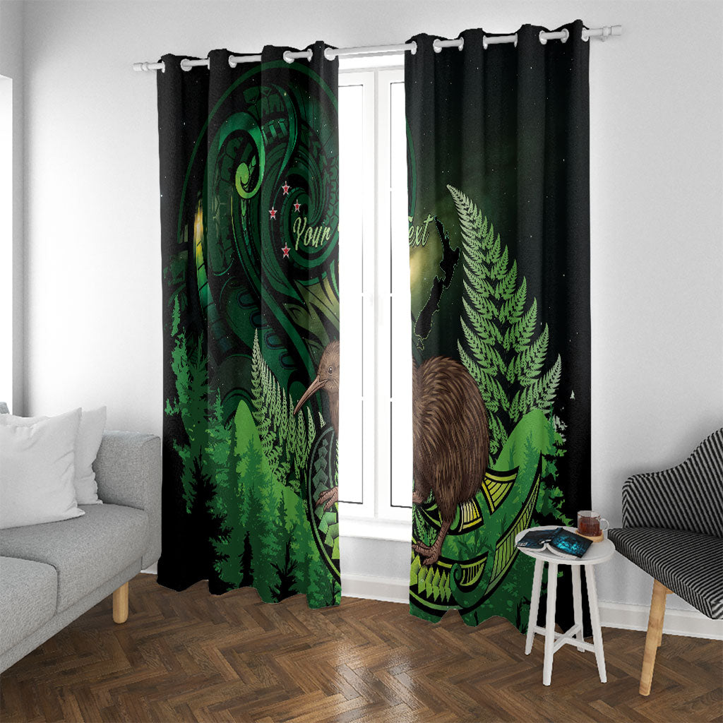 Kiwi New Zealand Personalised Window Curtain Aotearoa Map Silver Fern Koru Pattern