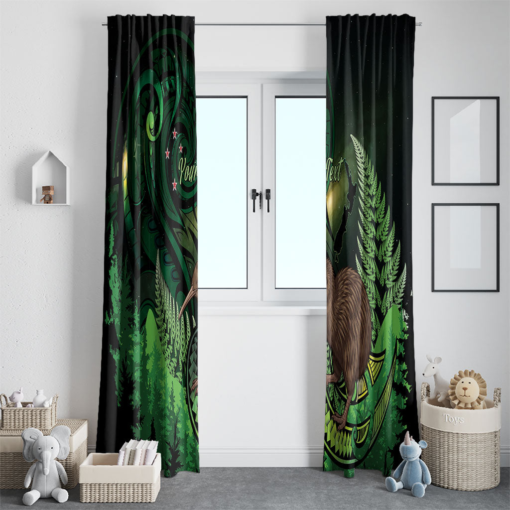 Kiwi New Zealand Personalised Window Curtain Aotearoa Map Silver Fern Koru Pattern