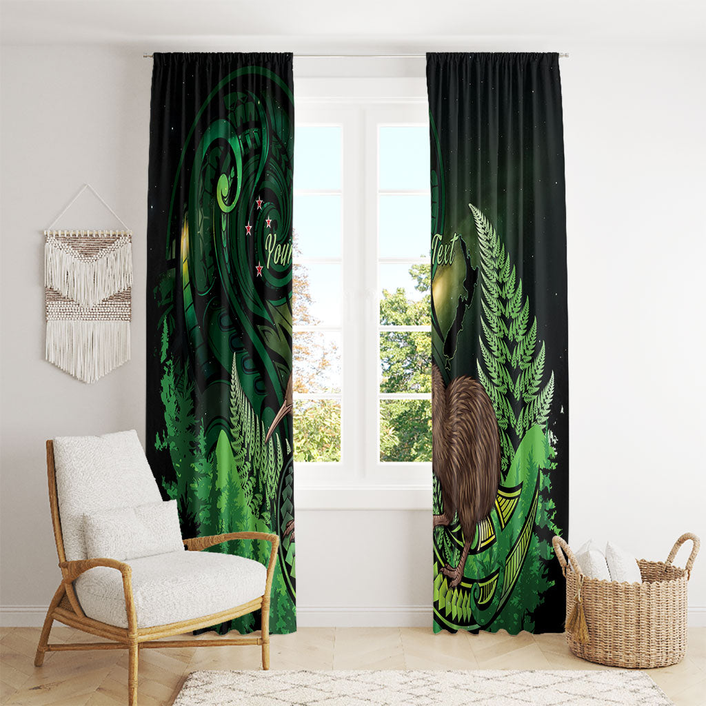 Kiwi New Zealand Personalised Window Curtain Aotearoa Map Silver Fern Koru Pattern