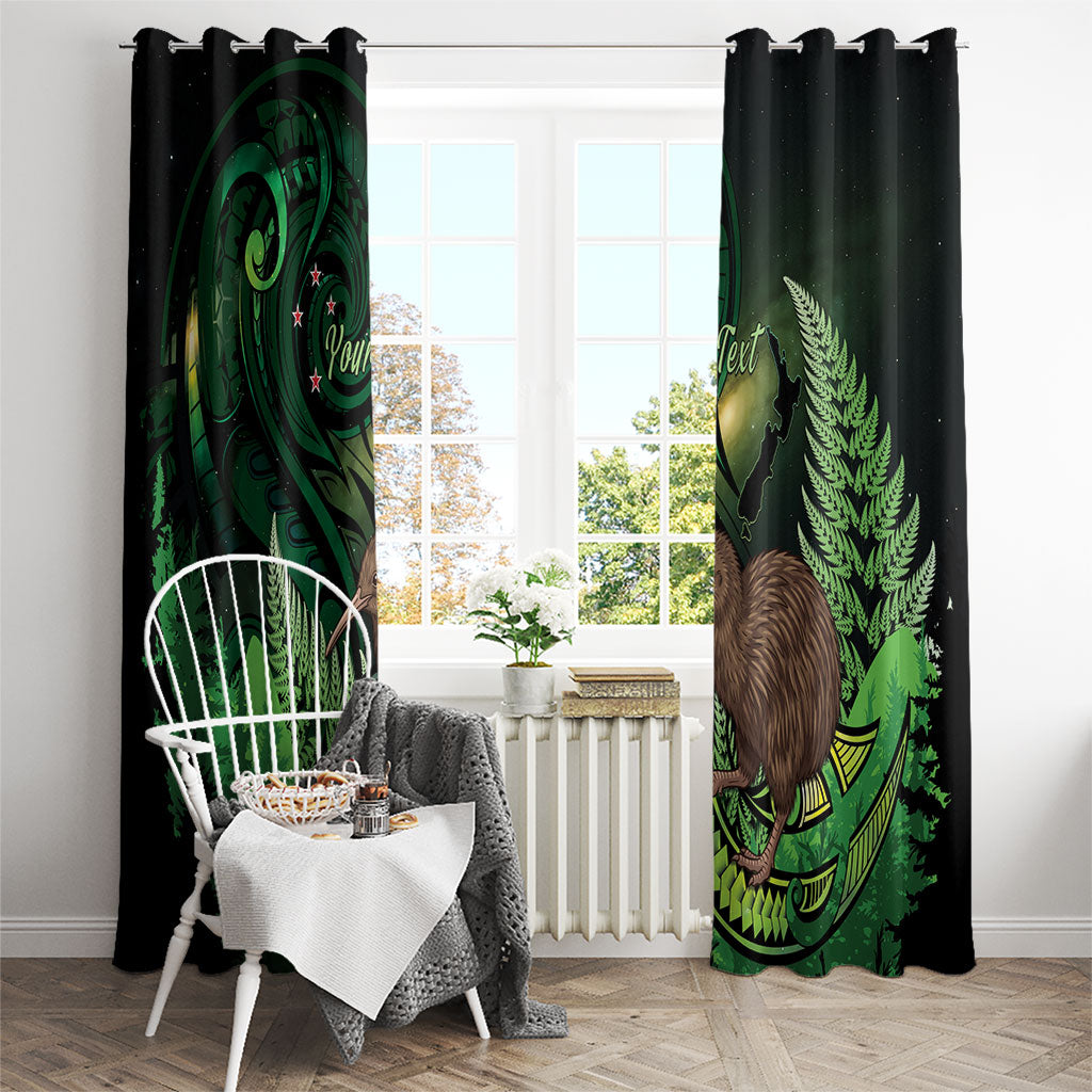 Kiwi New Zealand Personalised Window Curtain Aotearoa Map Silver Fern Koru Pattern