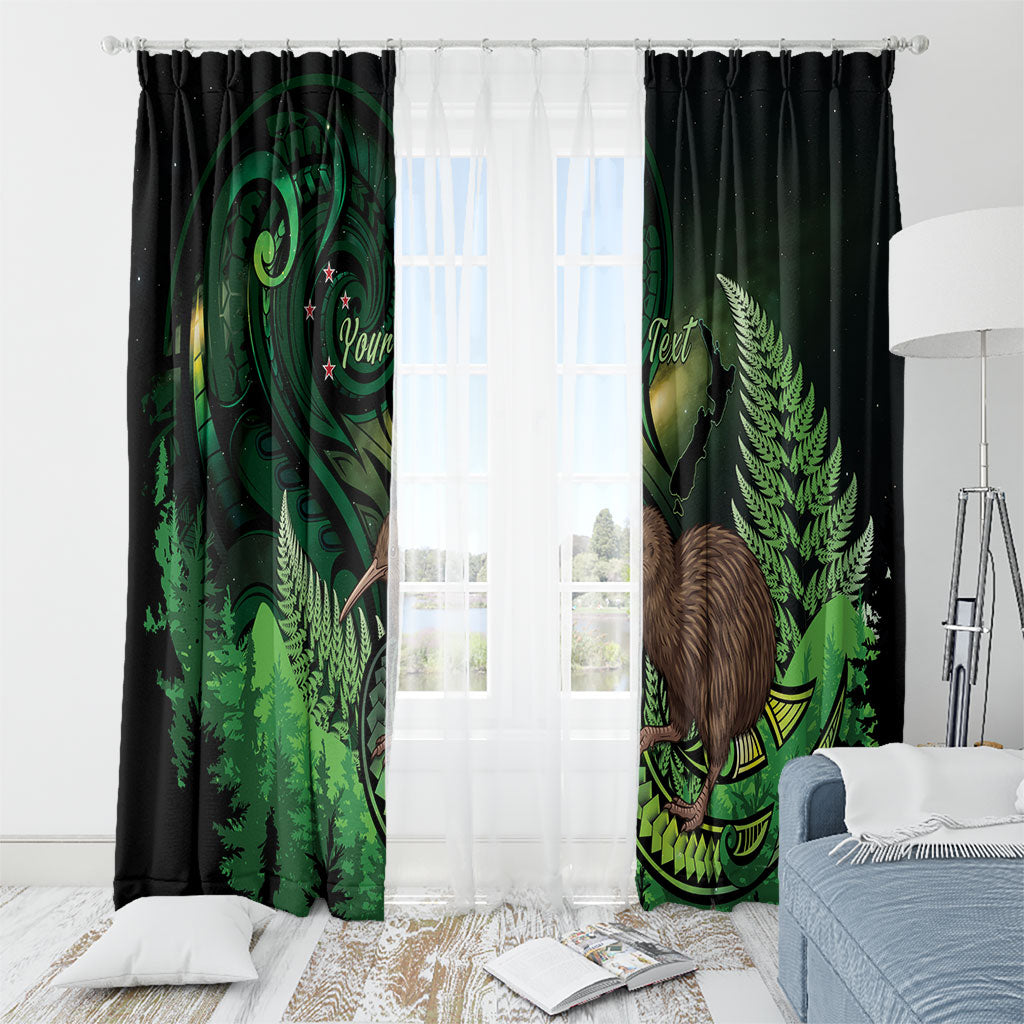 Kiwi New Zealand Personalised Window Curtain Aotearoa Map Silver Fern Koru Pattern