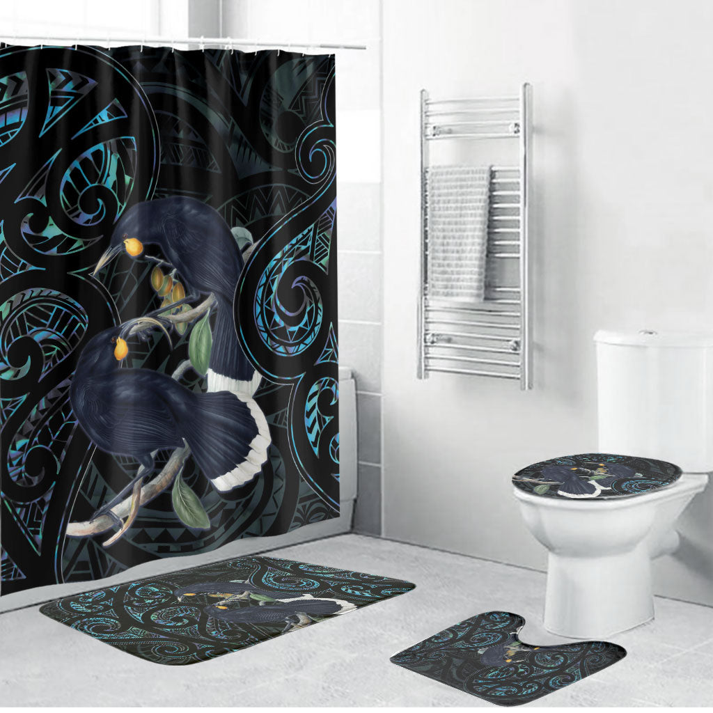 New Zealand Huia Bird Bathroom Set Paua Shell Maori Pattern LT22 Bathroom Set (4 pcs) Black - Polynesian Pride