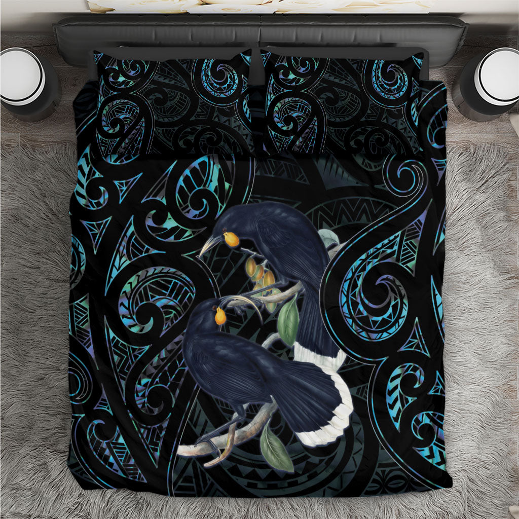 New Zealand Huia Bird Bedding Set Paua Shell Maori Pattern LT22 Black - Polynesian Pride