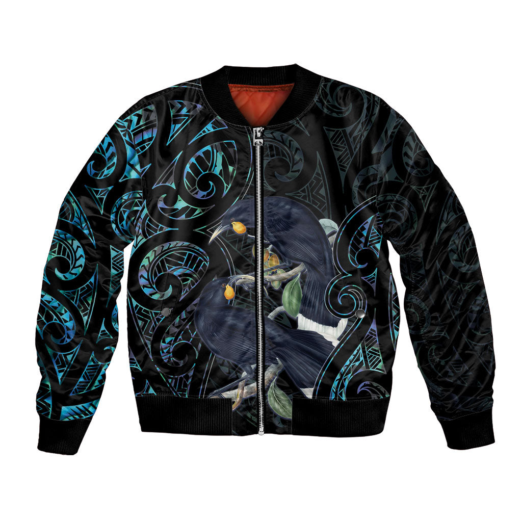 New Zealand Huia Bird Bomber Jacket Paua Shell Maori Pattern