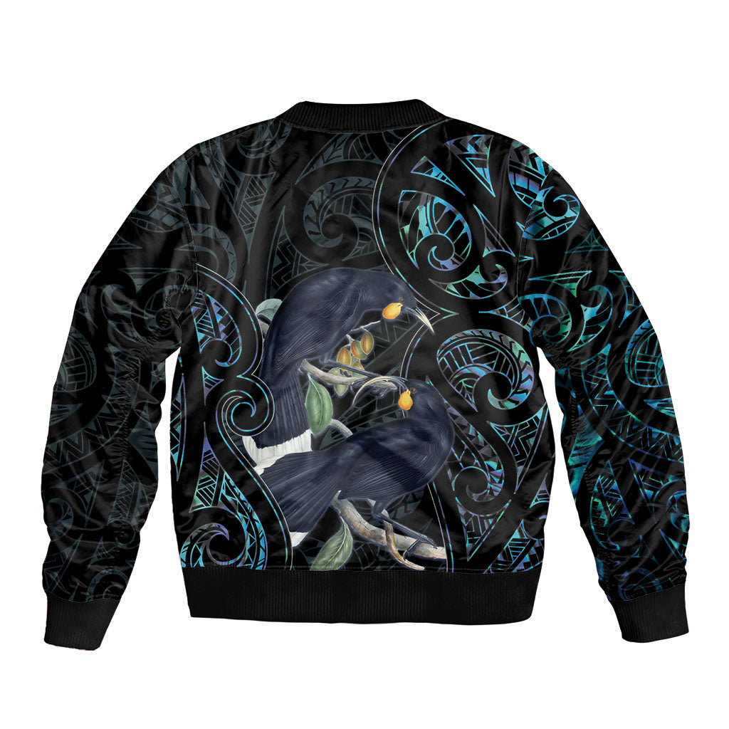 New Zealand Huia Bird Bomber Jacket Paua Shell Maori Pattern